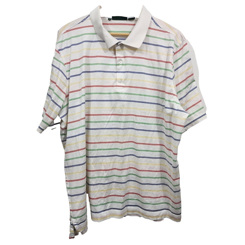 Bobby Jones Polo Shirt Rainbow Stripe Cotton Golf Performance Logo White Mens 2X